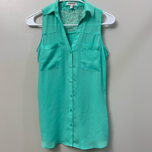 Express Tops Express Mint Green Sleeveless Portofino Lace Top